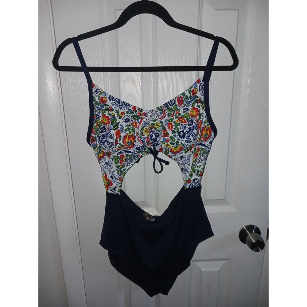 Tommy Bahama Swimsuit Blue One Piece 12 Paradise Provincial V-Neck‎ Cut-Out Cup